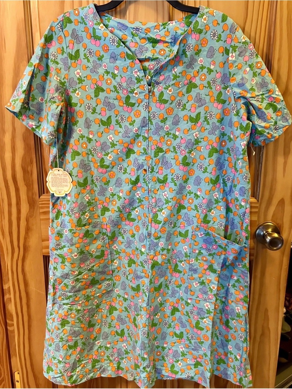 Vintage 60s 70s Floral Butterfly Print Zippered house coat Avril rayon NWT flaw